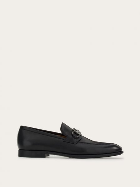 Ferragamo | Men's Moccasin With Gancini Ornament - Black/Cookie