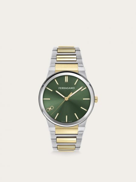 Ferragamo | Men's Sapphire Watch - Stainless Steel/Ip Yellow Gold/Green