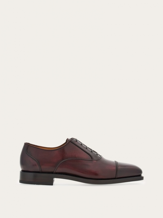 Ferragamo | Men's Tramezza Oxford With Toe Cap - Nebbiolo