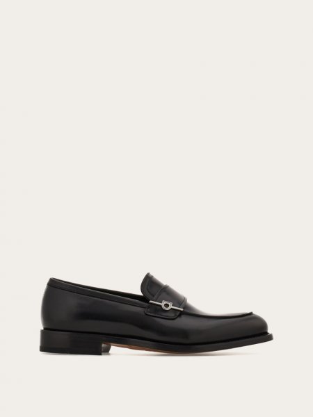 Ferragamo | Men's Penny Loafer With Gancini Ornament - Black