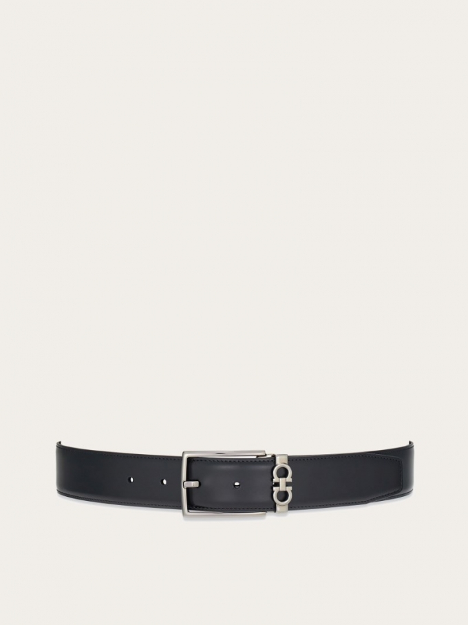 Ferragamo | Men's Reversible And Adjustable Gancini Belt - Midnight Blue/Black