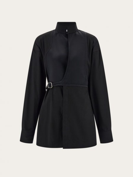 Ferragamo | Women's Long Sleeved Shirt With Bib Detail - Black