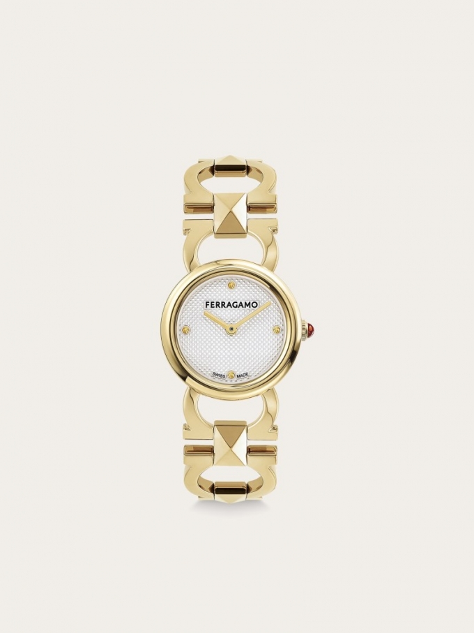 Ferragamo | Women's Double Gancini Stud Watch - Ip Yellow Gold/White Silver