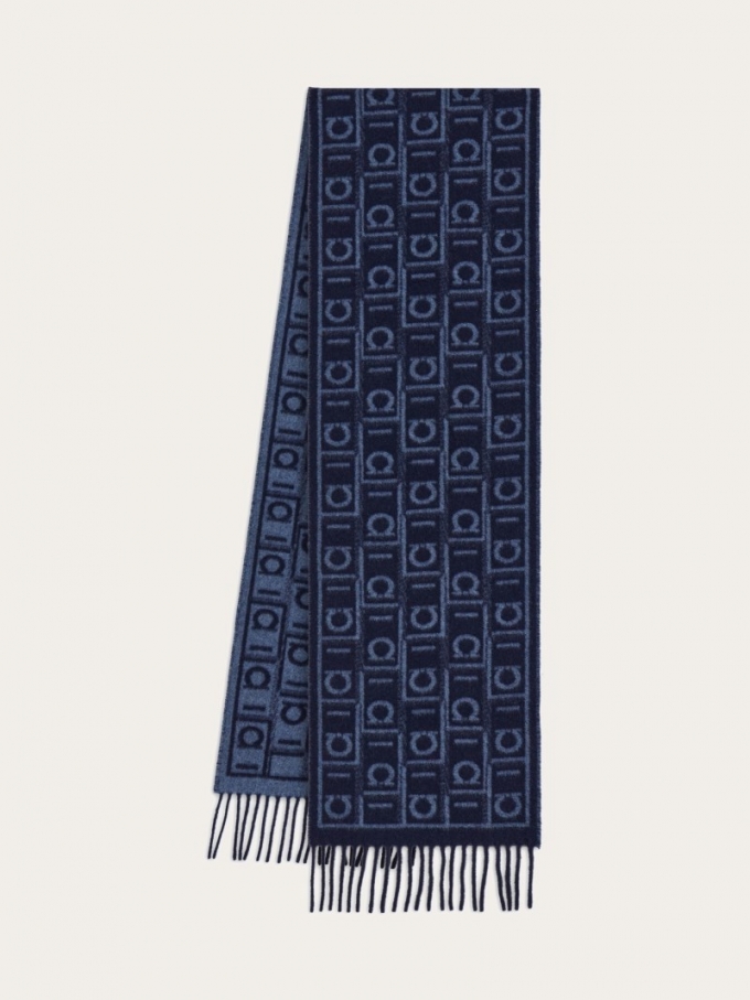 Ferragamo | Men's Monogram Scarf - Navy Blue/Oxford Blue