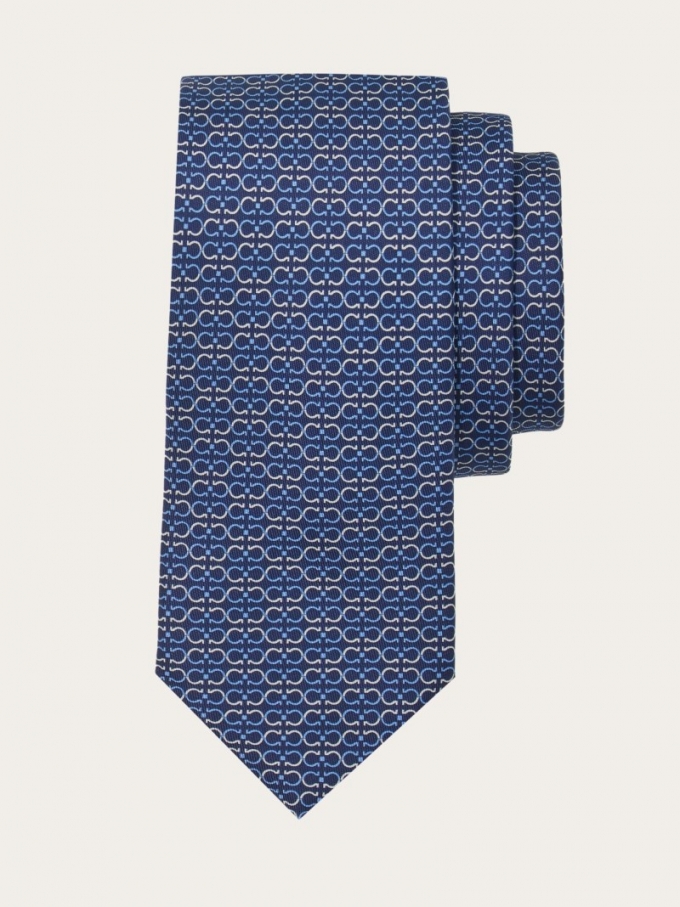 Ferragamo | Men's Gancini Print Silk Tie - Blue Marine