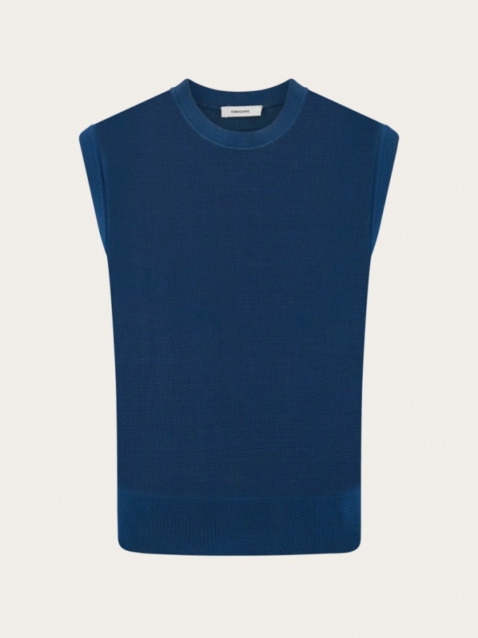 Ferragamo | Women's Sleeveless Knitted Top - Teal Blue