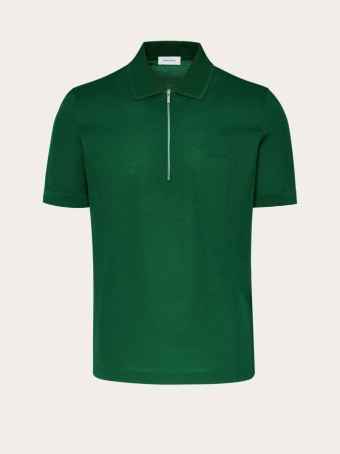 Ferragamo | Men's Polo With Zip Collar - Forest Green