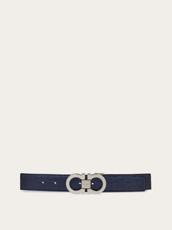 Ferragamo | Men's Adjustable Gancini Belt - Marine Blue