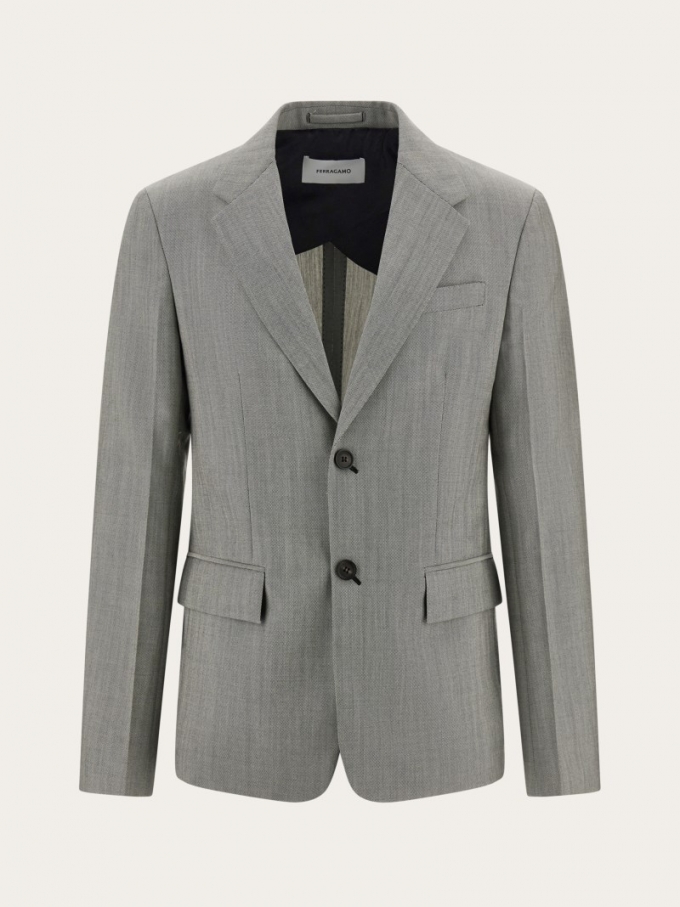 Ferragamo | Men's Single Breasted Blazer - Grey Marl