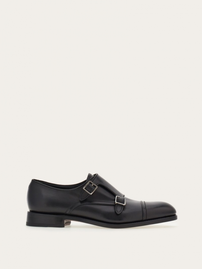 Ferragamo | Men's Tramezza Double Monkstrap - Black