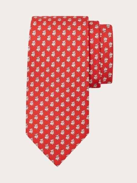 Ferragamo | Men's Bulldog Print Silk Tie - Red