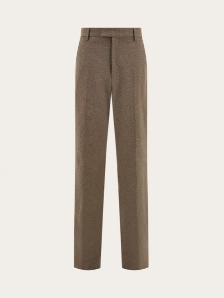 Ferragamo | Men's Flat Front Trouser - Walnut/Cocoa Brown