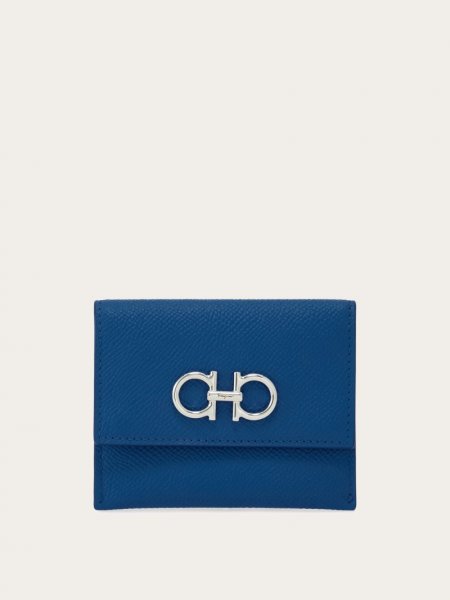 Ferragamo | Women's Gancini Credit Card Holder - Teal Blue/Denim