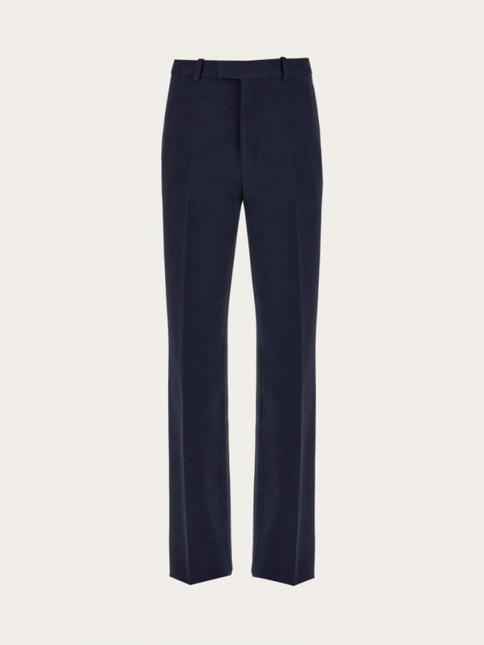 Ferragamo | Men's Flat Front Tailored Trouser - Navy Blue