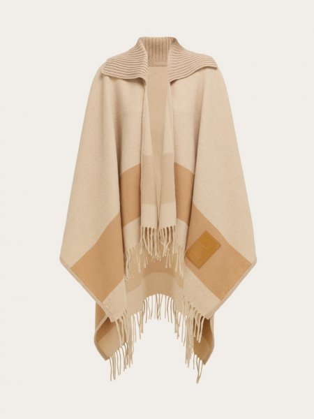 Ferragamo | Women's Fringed Cape - Stone/Camel