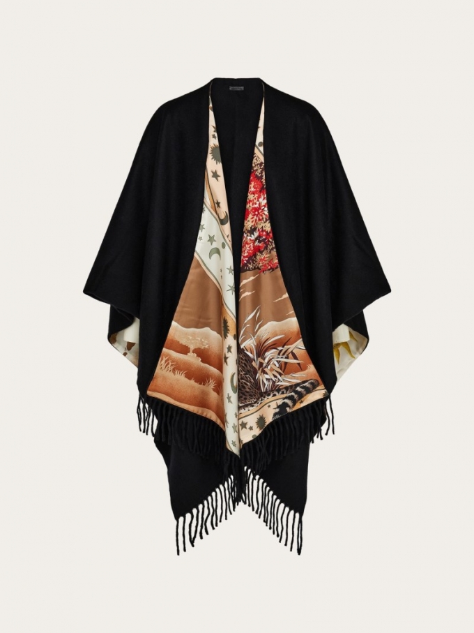 Ferragamo | Women's Day &Amp; Night Print Reversible Cape - Black/Bordeaux