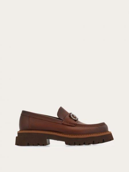 Ferragamo | Men's Moccasin With Gancini Ornament - Brown