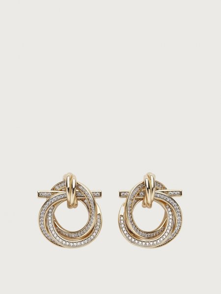 Ferragamo | Women's Twisted Gancini Earrings With Crystals - Gold