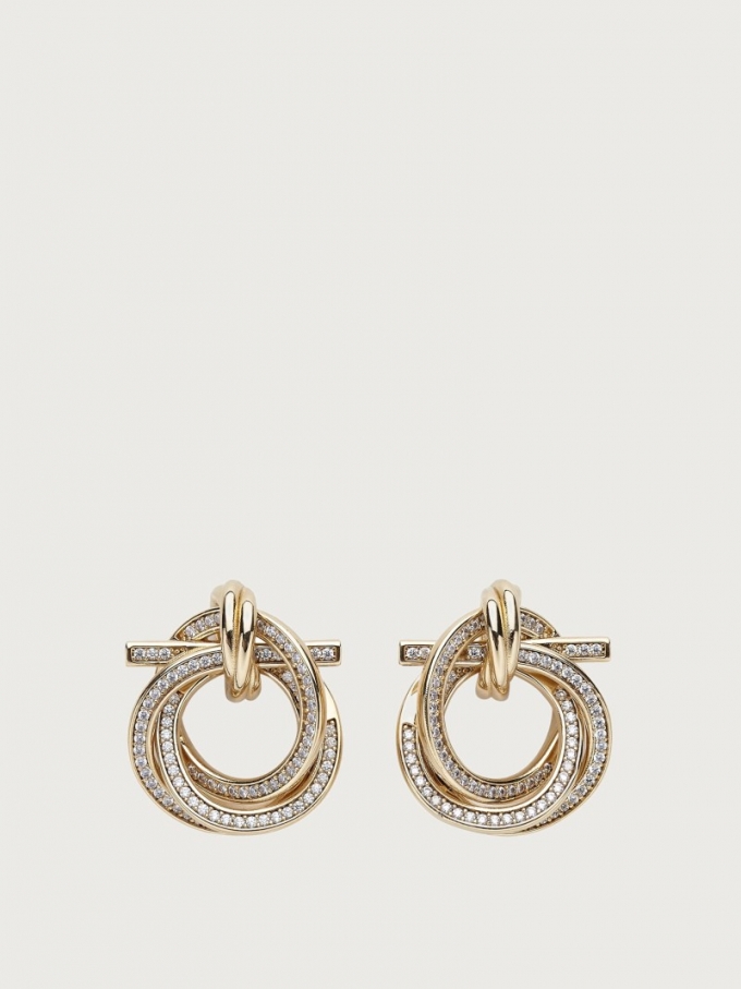 Ferragamo | Women's Twisted Gancini Earrings With Crystals - Gold