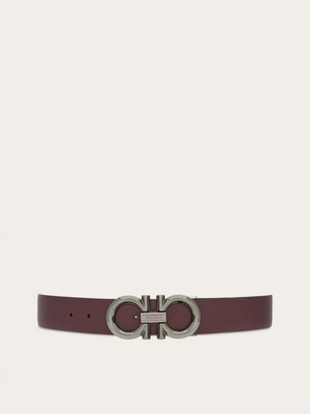 Ferragamo | Men's Reversible And Adjustable Gancini Belt - Dark Barolo/Black