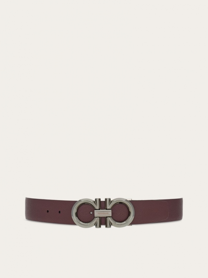 Ferragamo | Men's Reversible And Adjustable Gancini Belt - Dark Barolo/Black