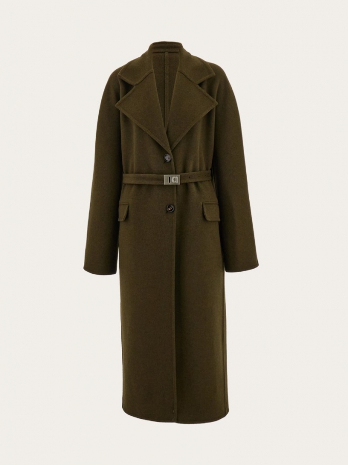 Ferragamo | Women's Single Breasted Coat - Olive Green