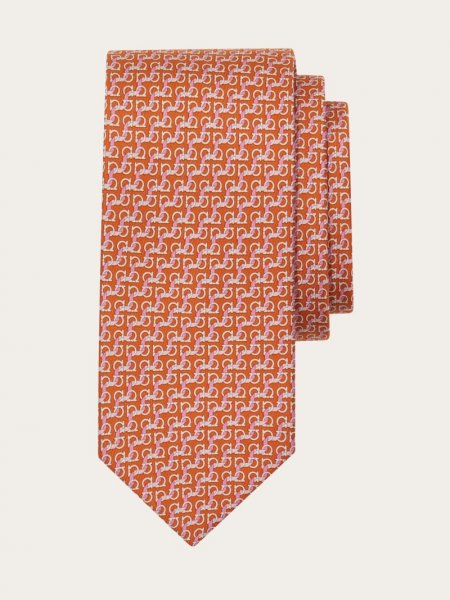 Ferragamo | Men's String Print Silk Tie - Orange