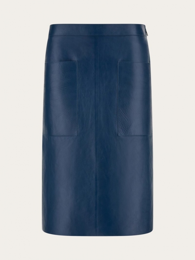 Ferragamo | Women's Leather Skirt - Teal Blue