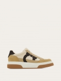 Ferragamo | Men's Low Top Sneaker With Gancini Ornament - Stone/Mascarpone