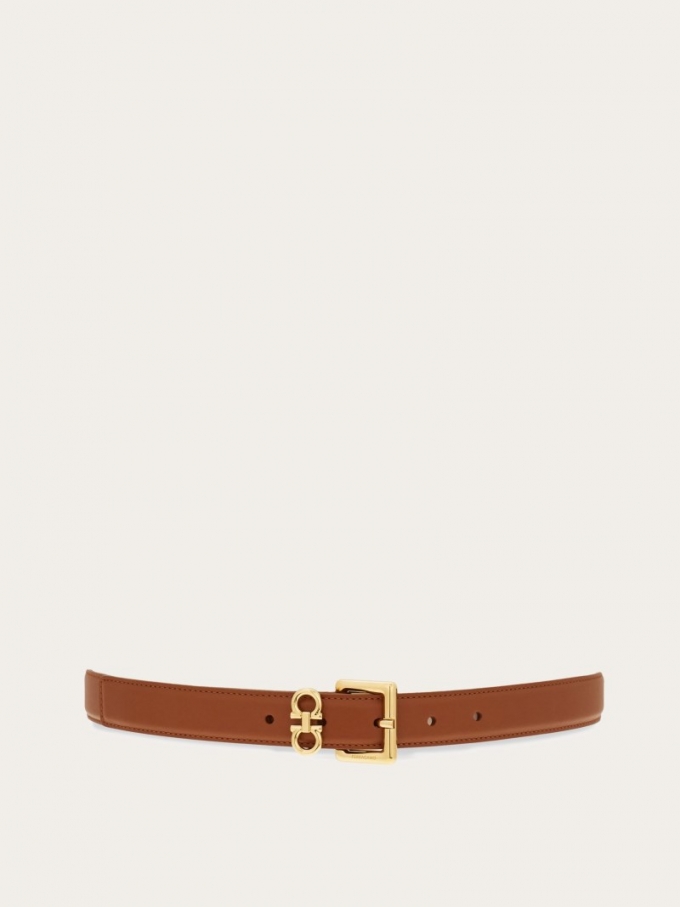 Ferragamo | Women's Double Gancini Fixed Belt - Cognac