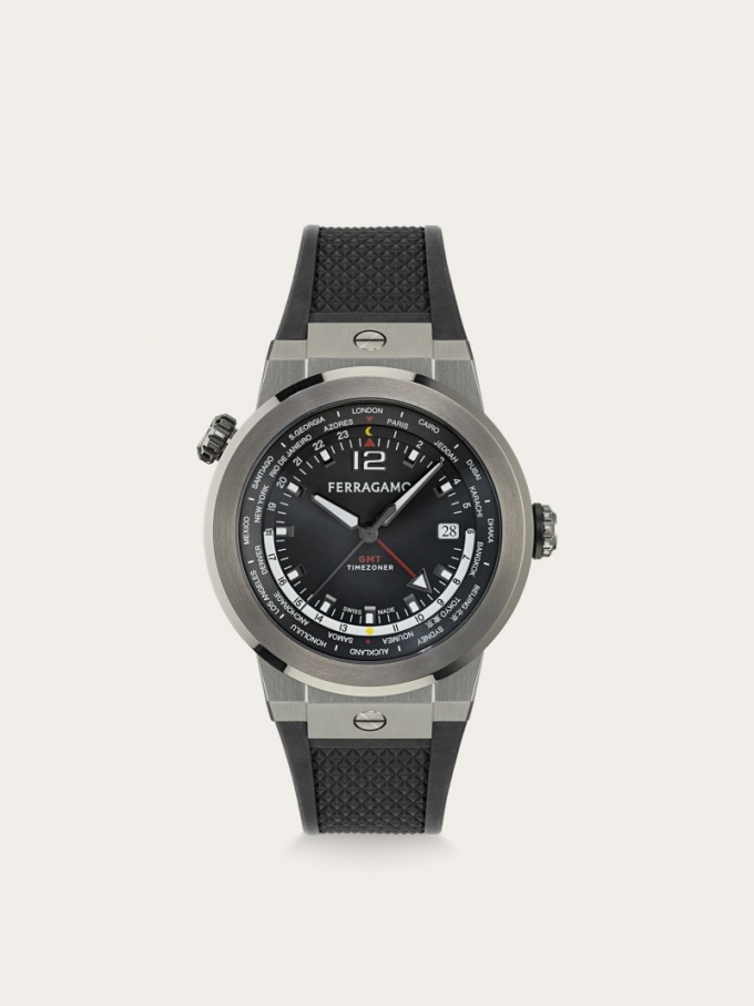 Ferragamo | Men's F-80 Gmt Watch - Stainless Steel And Ip Gun/Black