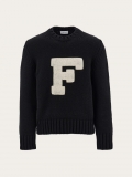 Ferragamo | Men's Crew Neck Sweater With Applied F Detail - Black