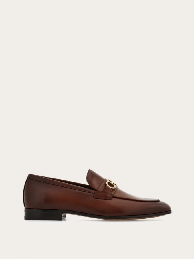 Ferragamo | Men's Moccasin With Gancini Ornament - Brown