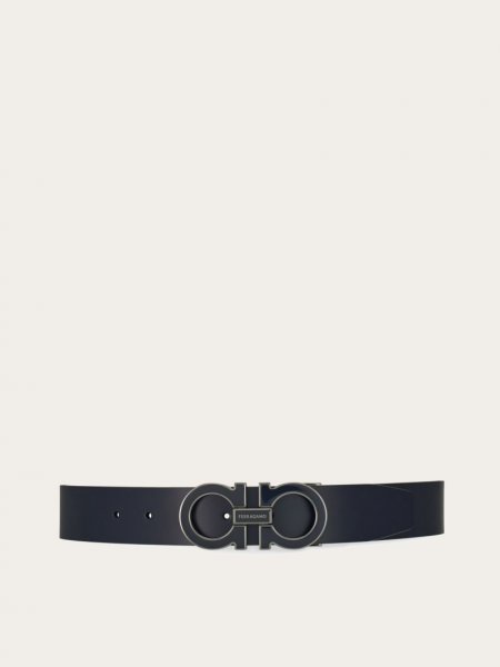 Ferragamo | Men's Reversible And Adjustable Gancini Belt - Midnight Blue/Black