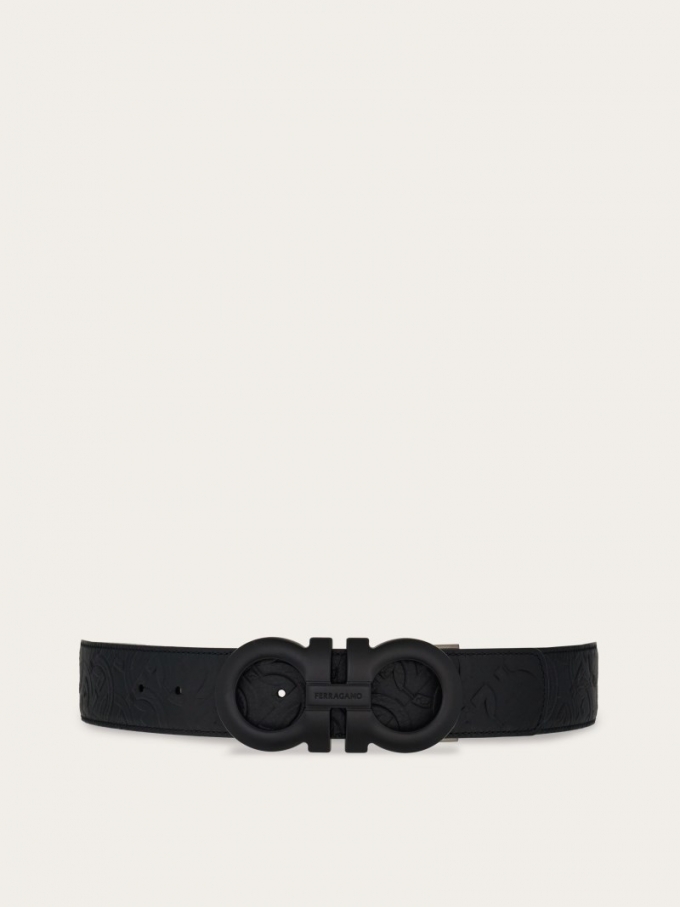 Ferragamo | Men's Reversible And Adjustable Gancini Belt - Midnight Blue/Black