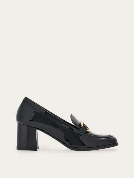 Ferragamo | Women's Heeled Loafer With Gancini Ornament - Black