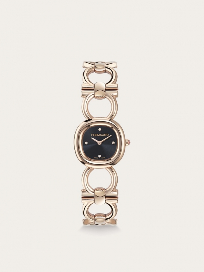 Ferragamo | Women's Double Gancini Watch - Ip Rose Gold/Black