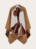 Ferragamo | Women's Nadir Print Reversible Cape - Bordeaux/Camel