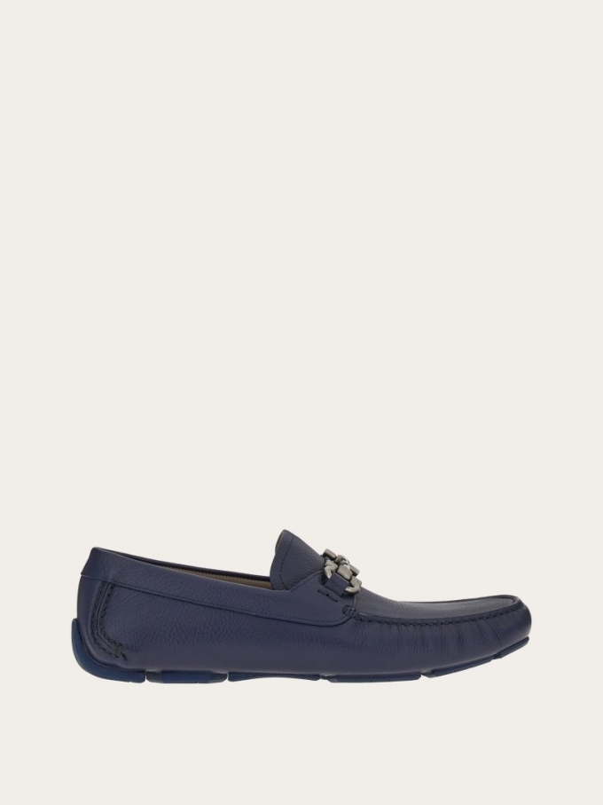 Ferragamo | Men's Driver With Gancini Ornament - Marine Blue