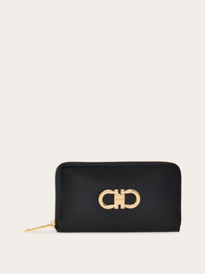 Ferragamo | Women's Gancini Continental Wallet - Black/Flame Red