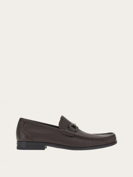 Ferragamo | Men's Moccasin With Gancini Ornament - Dark Brown