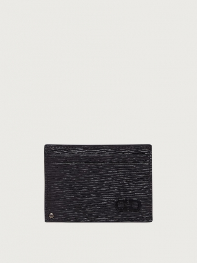 Ferragamo | Men's Gancini Card Holder With Pull-Out Id Window - Black/Dark Rain