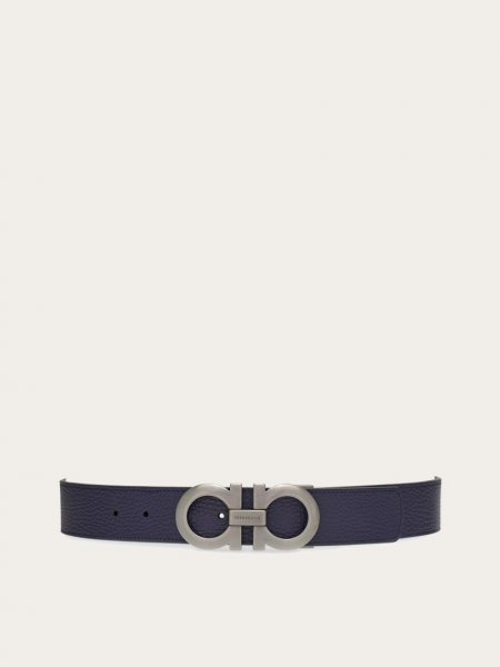 Ferragamo | Men's Reversible And Adjustable Gancini Belt - Midnight Blue/Black