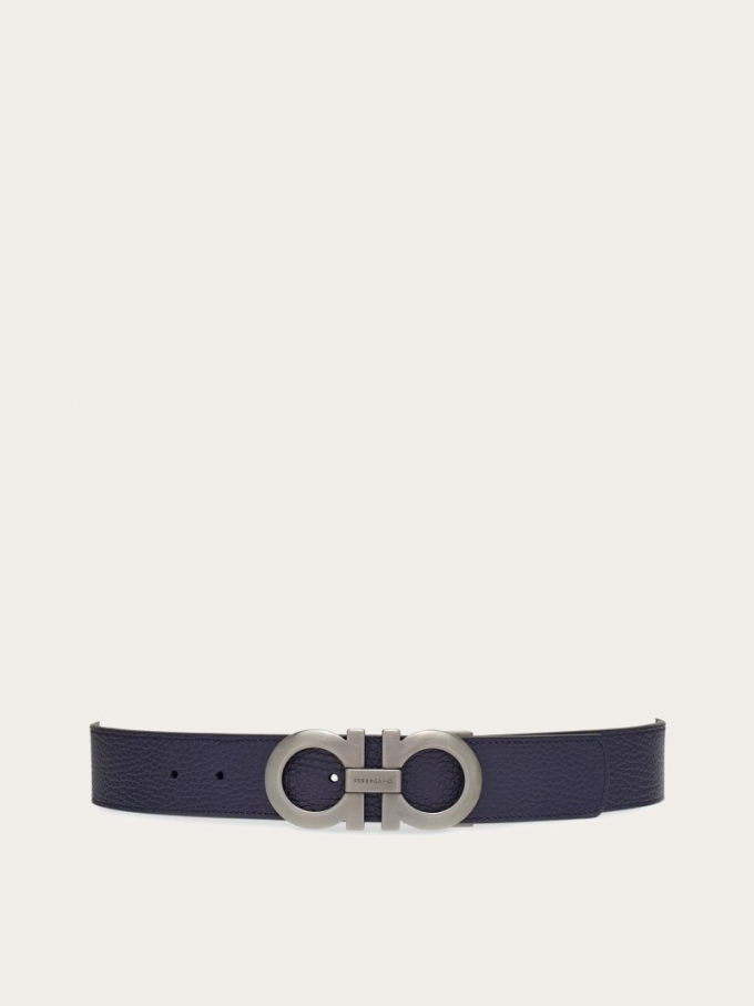 Ferragamo | Men's Reversible And Adjustable Gancini Belt - Midnight Blue/Black