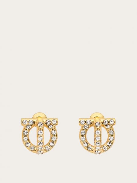 Ferragamo | Women's Gancini 3D Earrings With Crystals - Gold