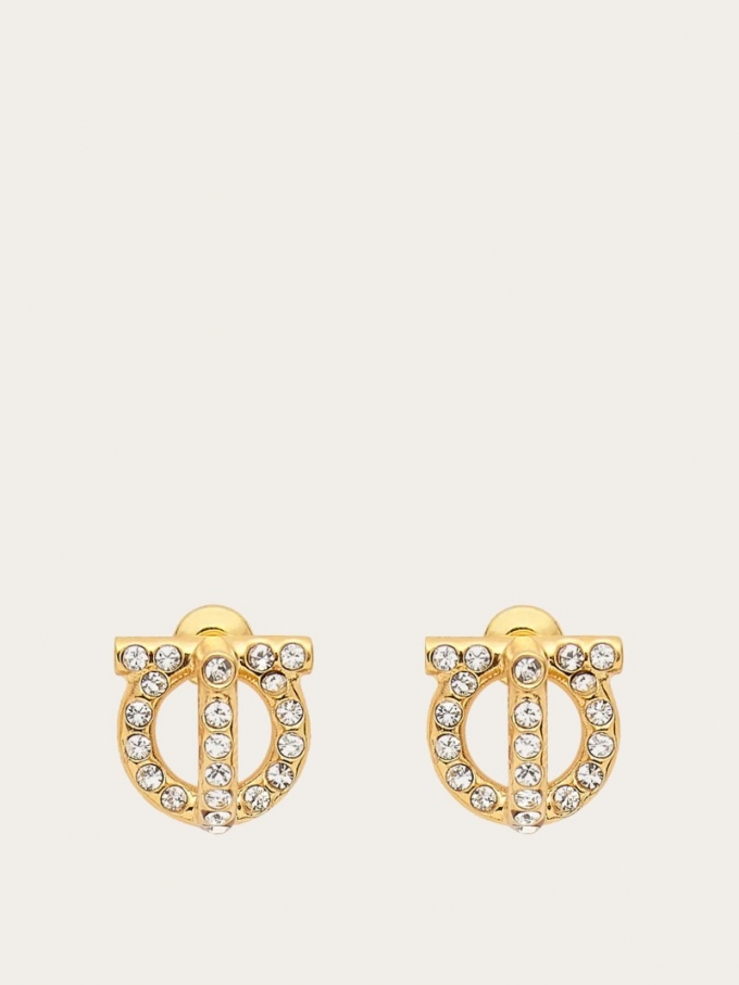 Ferragamo | Women's Gancini 3D Earrings With Crystals - Gold