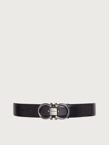 Ferragamo | Men's Reversible And Adjustable Gancini Belt - Black/Hickory