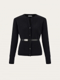 Ferragamo | Women's Pure Wool Cardigan With Leather Belt - Black