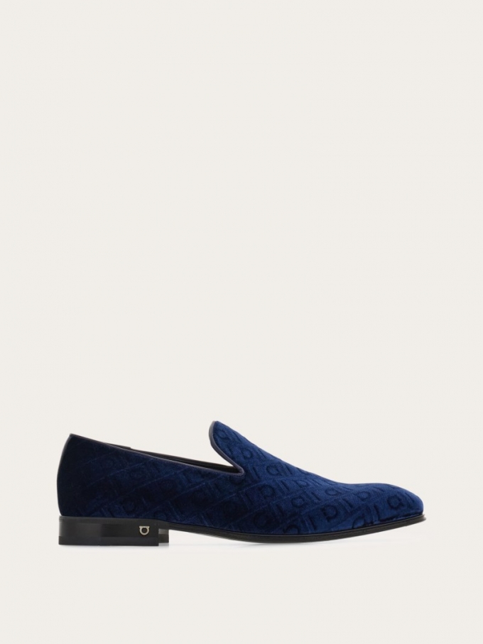 Ferragamo | Men's Velvet Loafer - Navy Blue