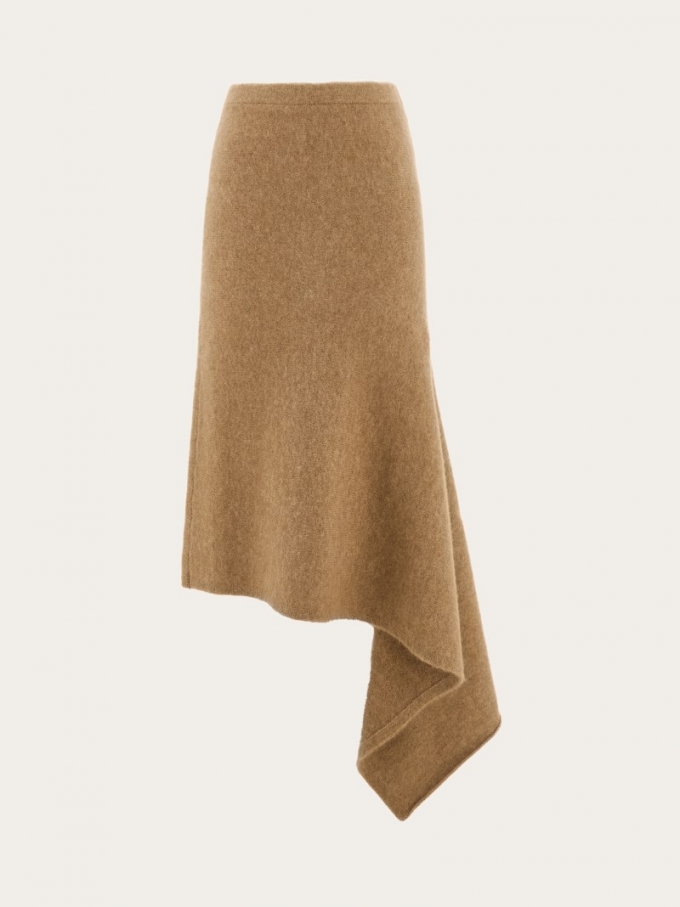 Ferragamo | Women's Asymmetric Alpaca And Silk Blend Skirt - Nude